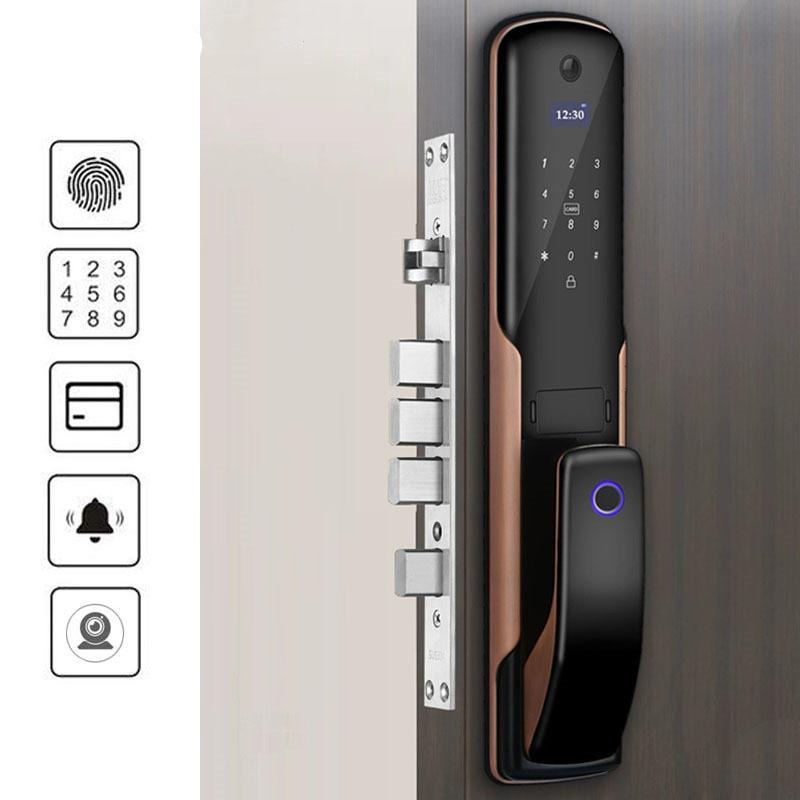 2020 Smart Door Lock Biometric Fingerprint Lock Security Password Electronic Lock Key IC Card Unlock APP Camera Electronic Lock