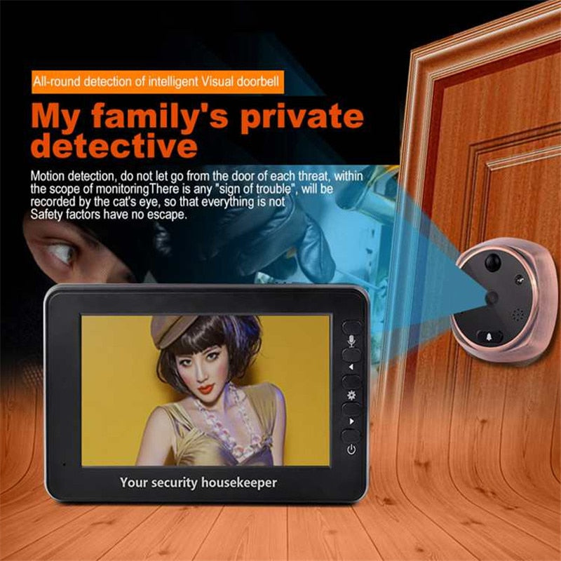 Electronic Intercom Door Viewer 4.3\" HD Automatic Video Photo Peephole Camera IR Night Vision Motion Detection Security Doorbell