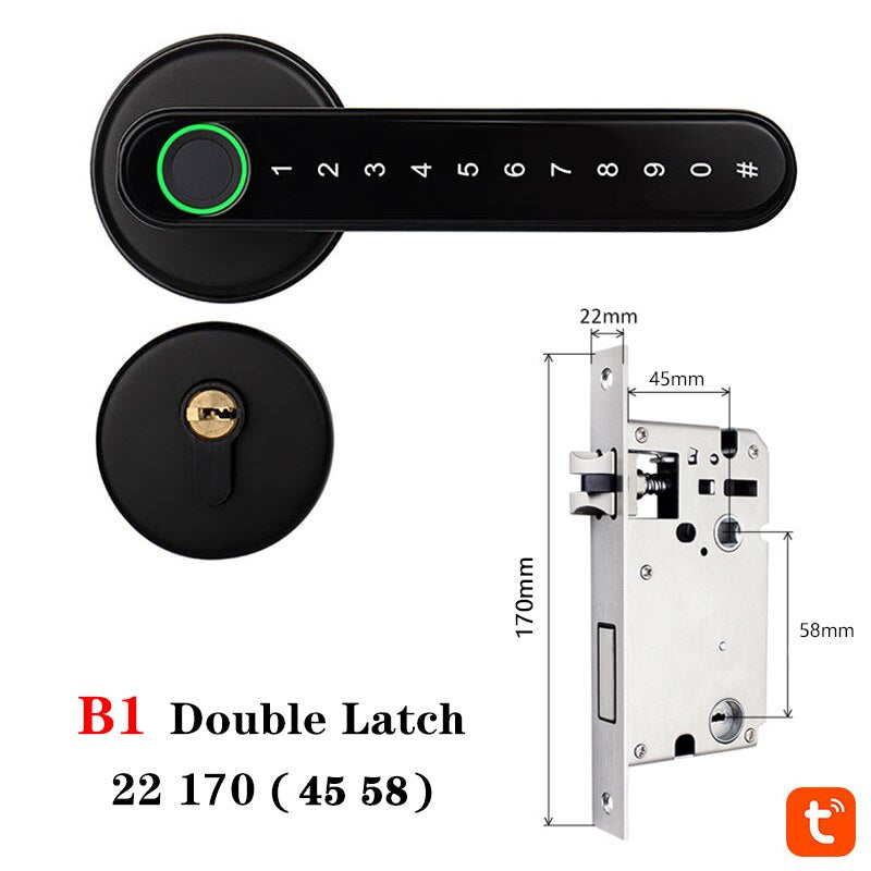 Tuya APP Bluetooth WiFi Indoor Smart Door Lock Biometric Fingerprint Lock Password Key Unlock Electronic Digital Lock