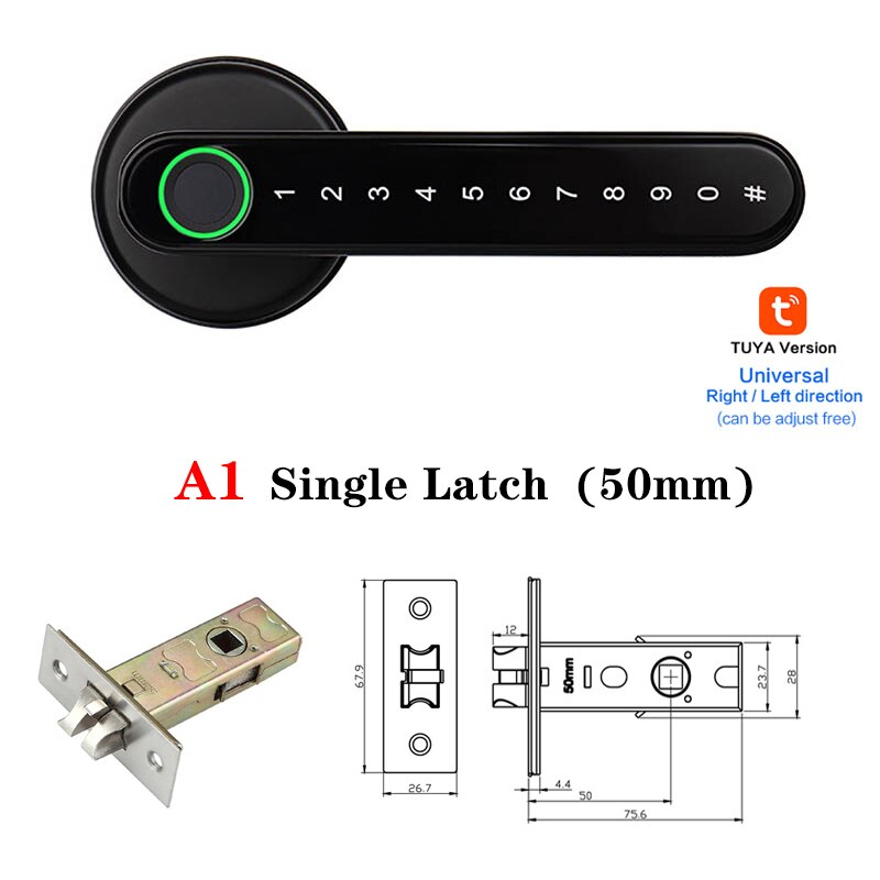 Tuya APP Bluetooth WiFi Indoor Smart Door Lock Biometric Fingerprint Lock Password Key Unlock Electronic Digital Lock