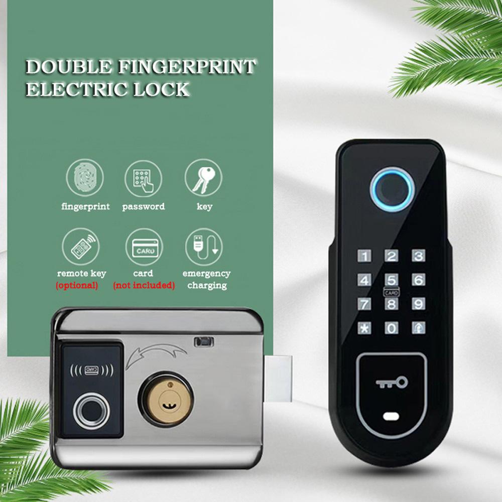 Double Fingerprint Electronic Door Lock with Password for Home Courtyard Hotel Smart Remote Control Lock