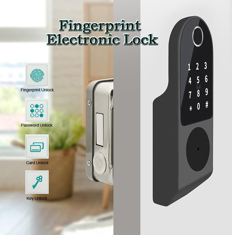 Outdoor Fingerprint Rim Lock Smart Card Digital Code Electronic Door Lock For Home Security Mortise Lock Waterproof